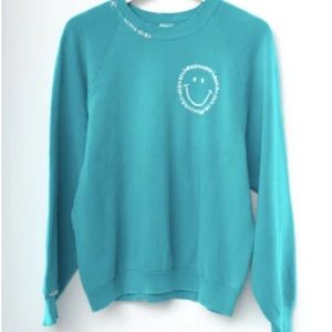 HAPPY FACE RAINBOW SWEATSHIRT- TEAL